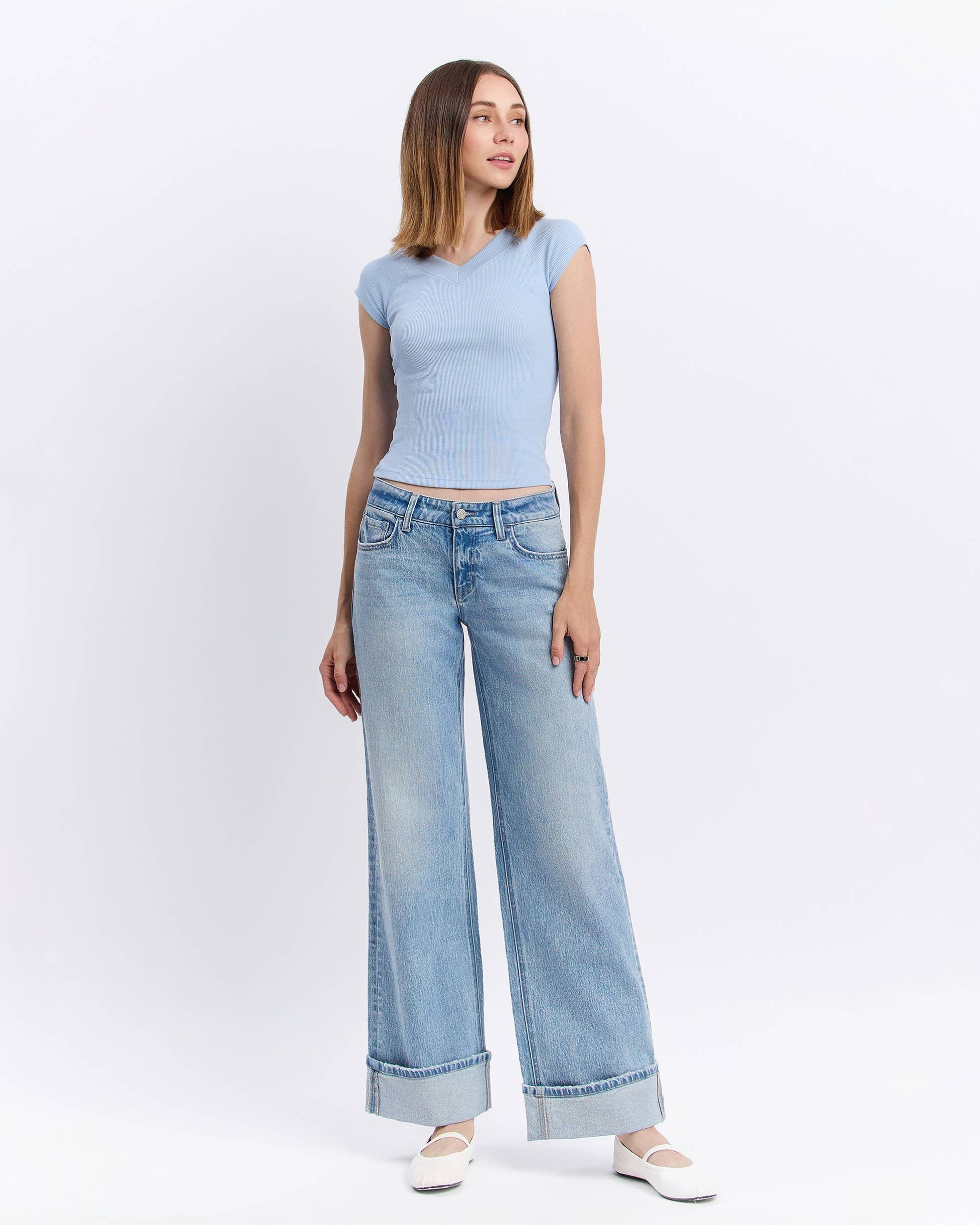 LOW RISE CUFFED BAGGY WIDE JEANS | LONDON - Blackbird Boutique