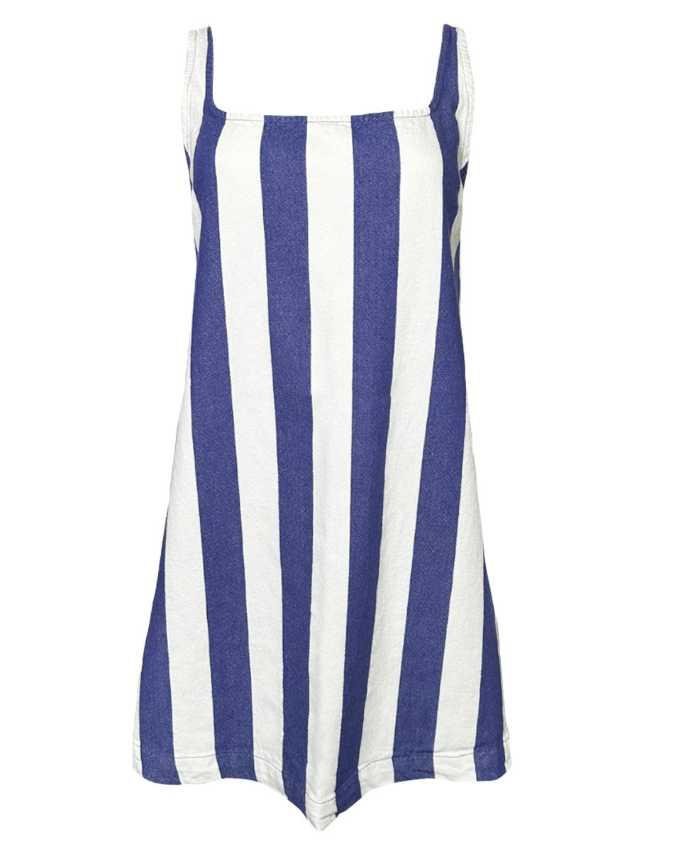 Striped Square Neck Woven Mini Dress in Indigo/Cream - Blackbird Boutique