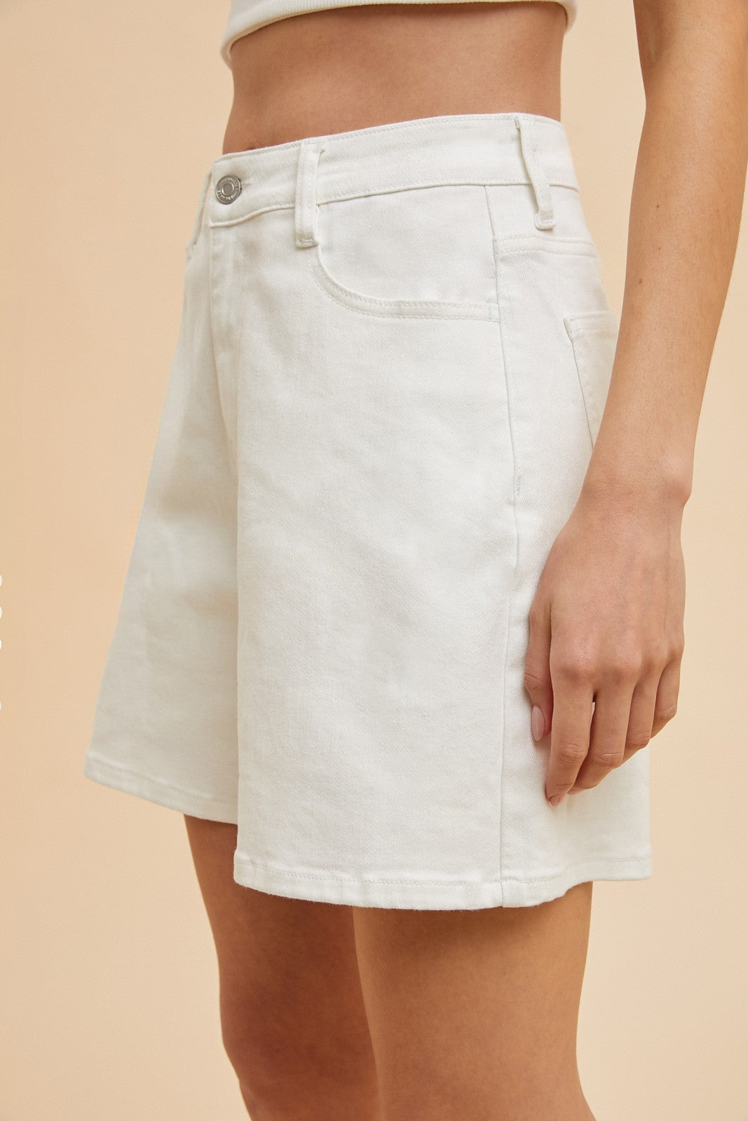 High Waist Stretch Mom Shorts in White - Blackbird Boutique