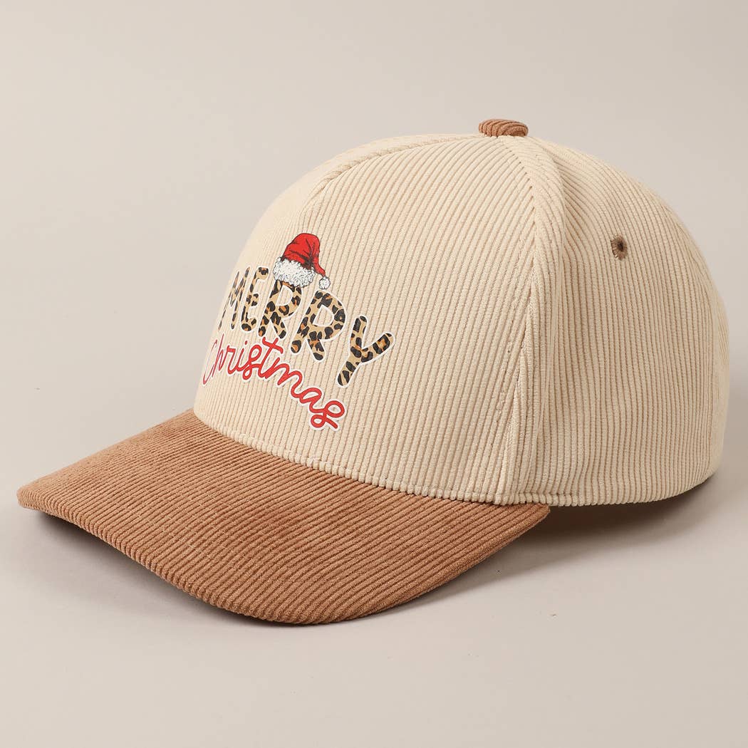 Merry Christmas Fun Text Two-Tone Corduroy Cap - Blackbird Boutique