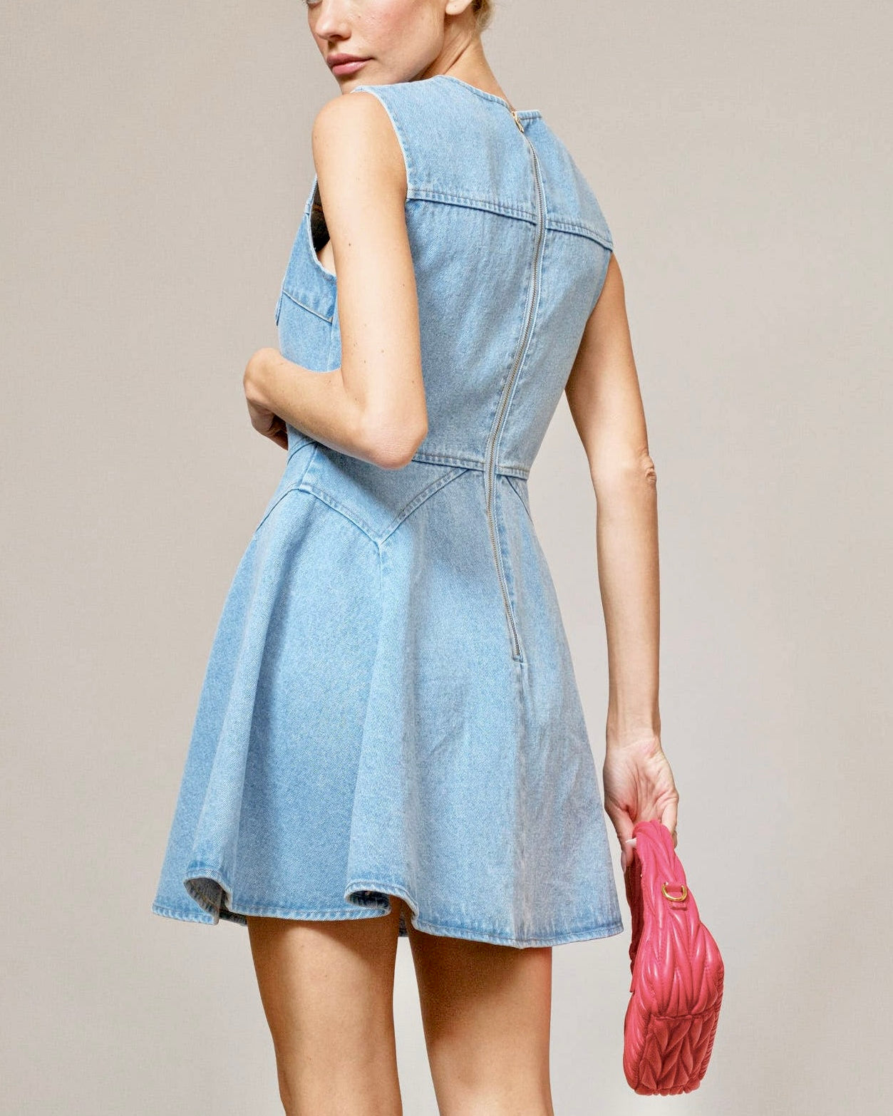 Jeweled Button Denim Flare Mini Dress - Blackbird Boutique