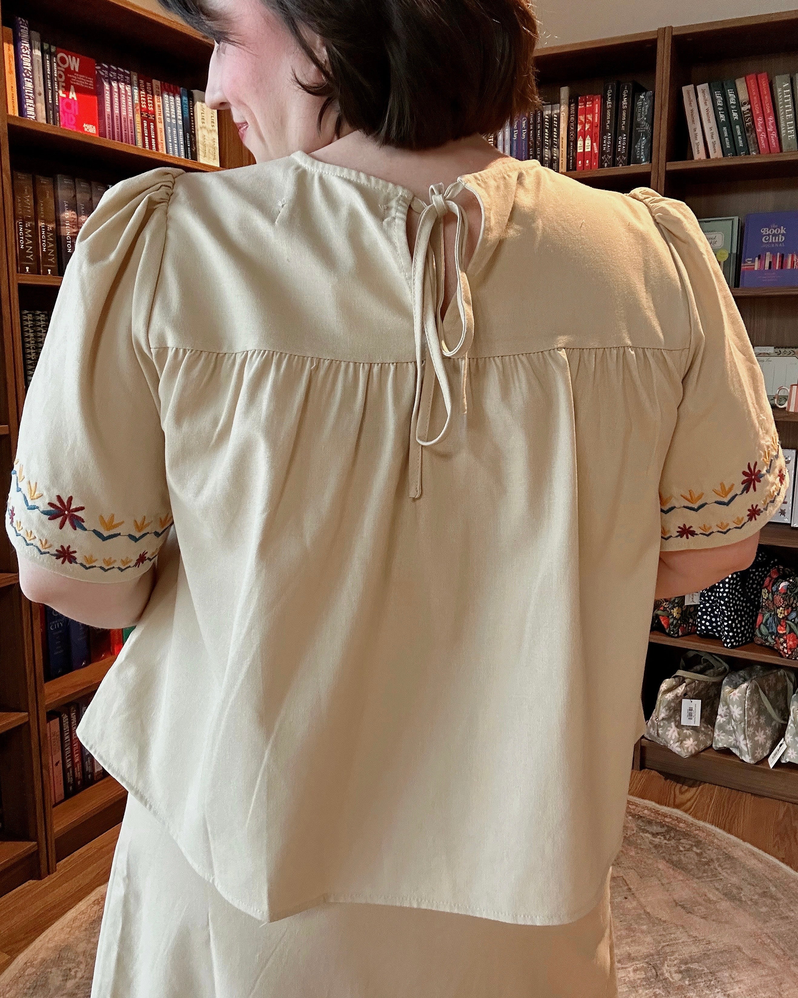 Embroidered Floral Peasant Blouse - Blackbird Boutique