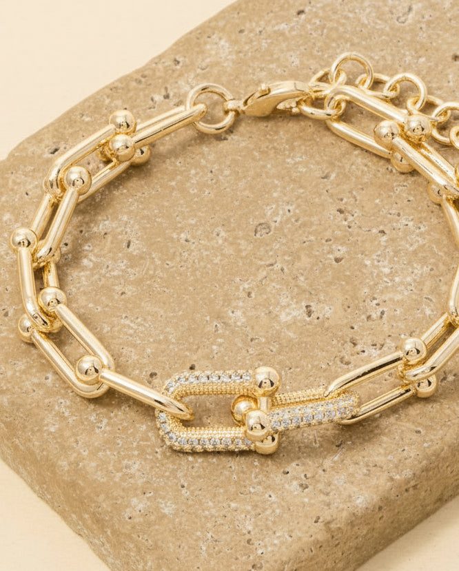 Gold Dipped Cz Pave U Link Chain Bracelet - Blackbird Boutique