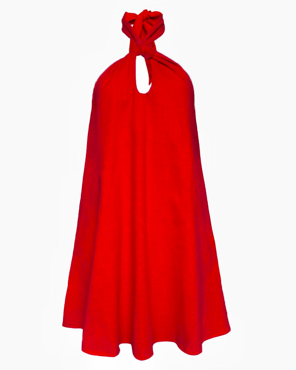 HALTER KEYHOLE MINI DRESS IN RED - Blackbird Boutique