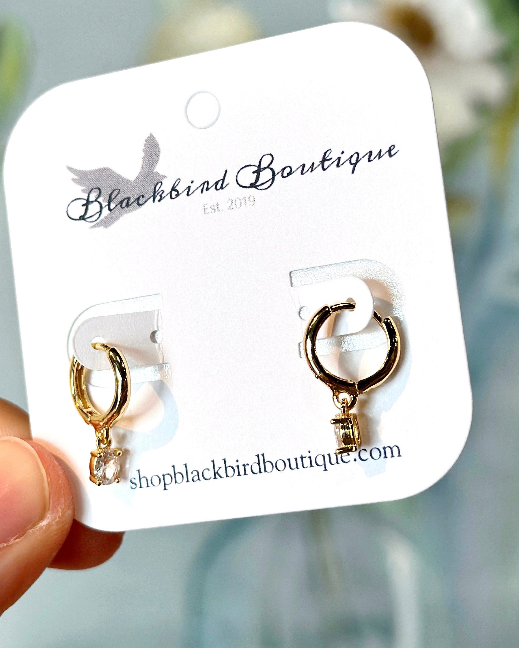 Gold Dipped Mini Rhinestone Huggie Earrings - Blackbird Boutique