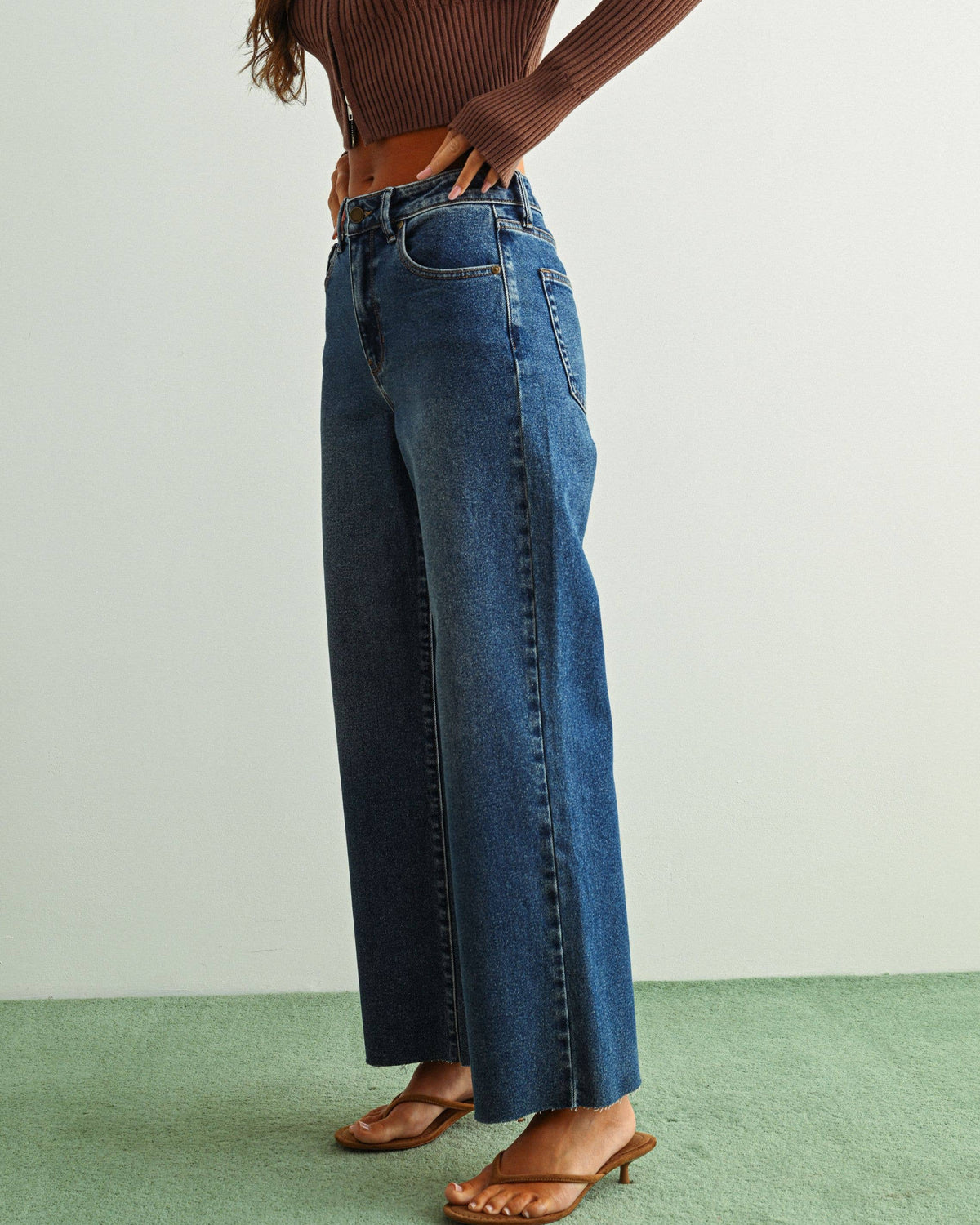 Scissor Cut Wide Leg Jean - DARK DENIM - DP718 - Blackbird Boutique