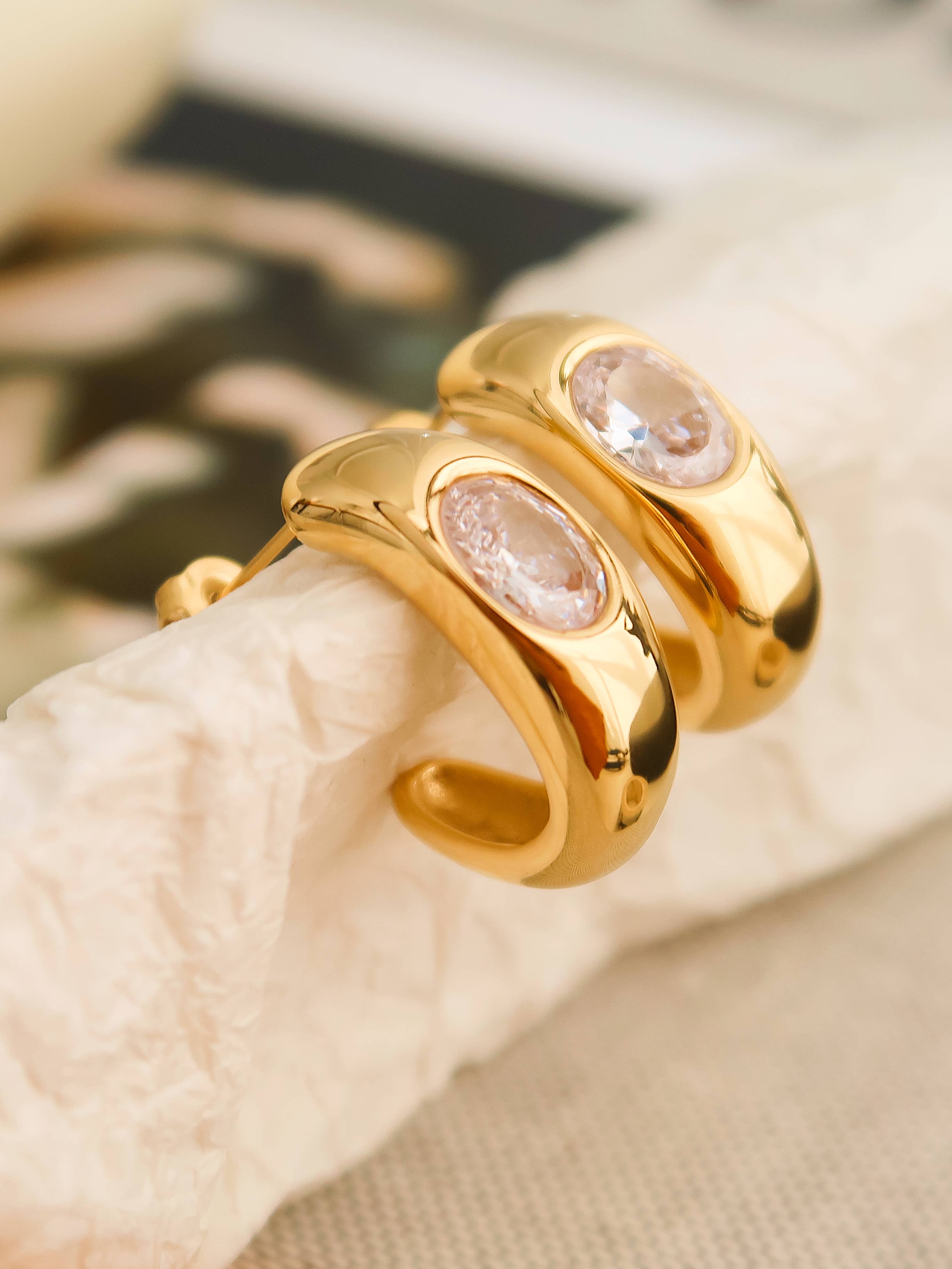 Aliénor 18K Gold Non-Tarnish CZ Classic C Hoop Earring - Blackbird Boutique