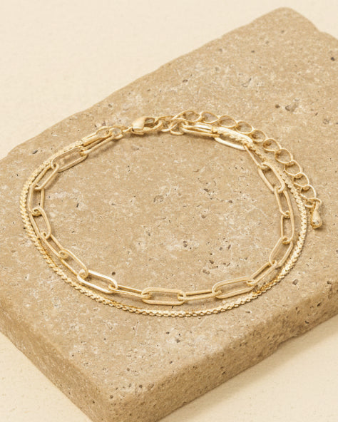 Two Row Rope Chain And Oval Chain Bracelet - Blackbird Boutique