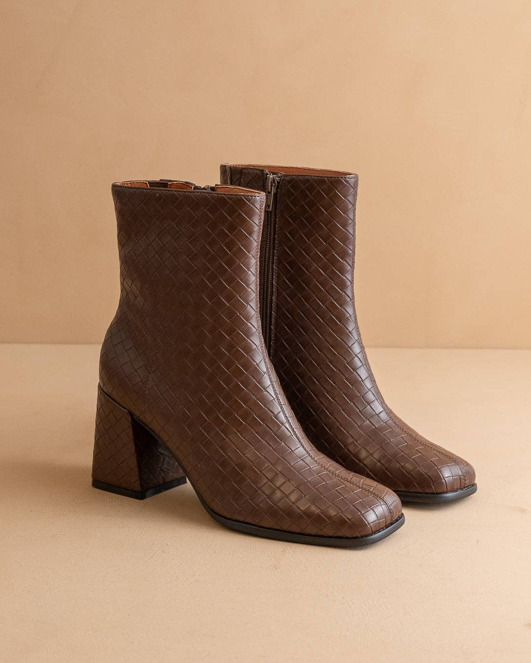 The Demi | Coffee Woven Block Heel Ankle Boot - Blackbird Boutique