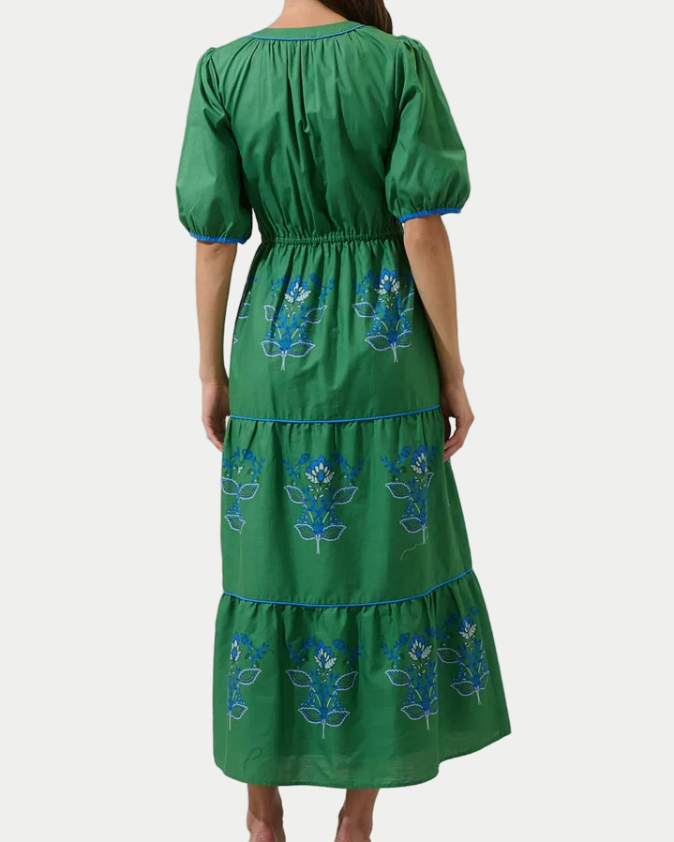 Meridy Floral Vonie Tiered Midi Dress - Blackbird Boutique back view