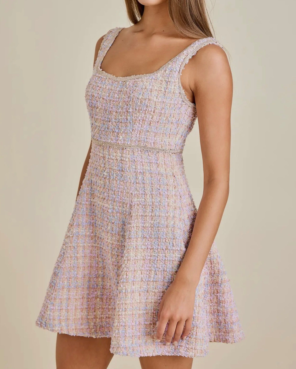 Sequin Braid Detailed Sleeveless Tweed Dress - Blackbird Boutique