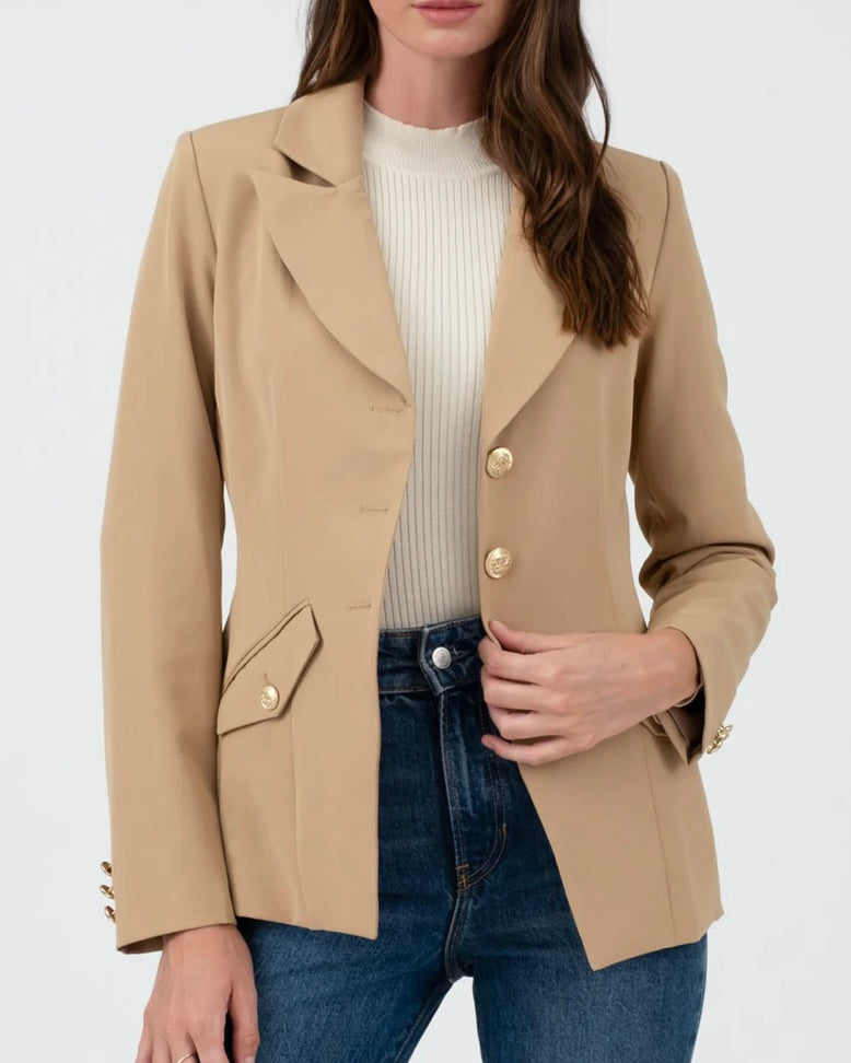 Gold Button Cuff Blazer - Blackbird Boutique