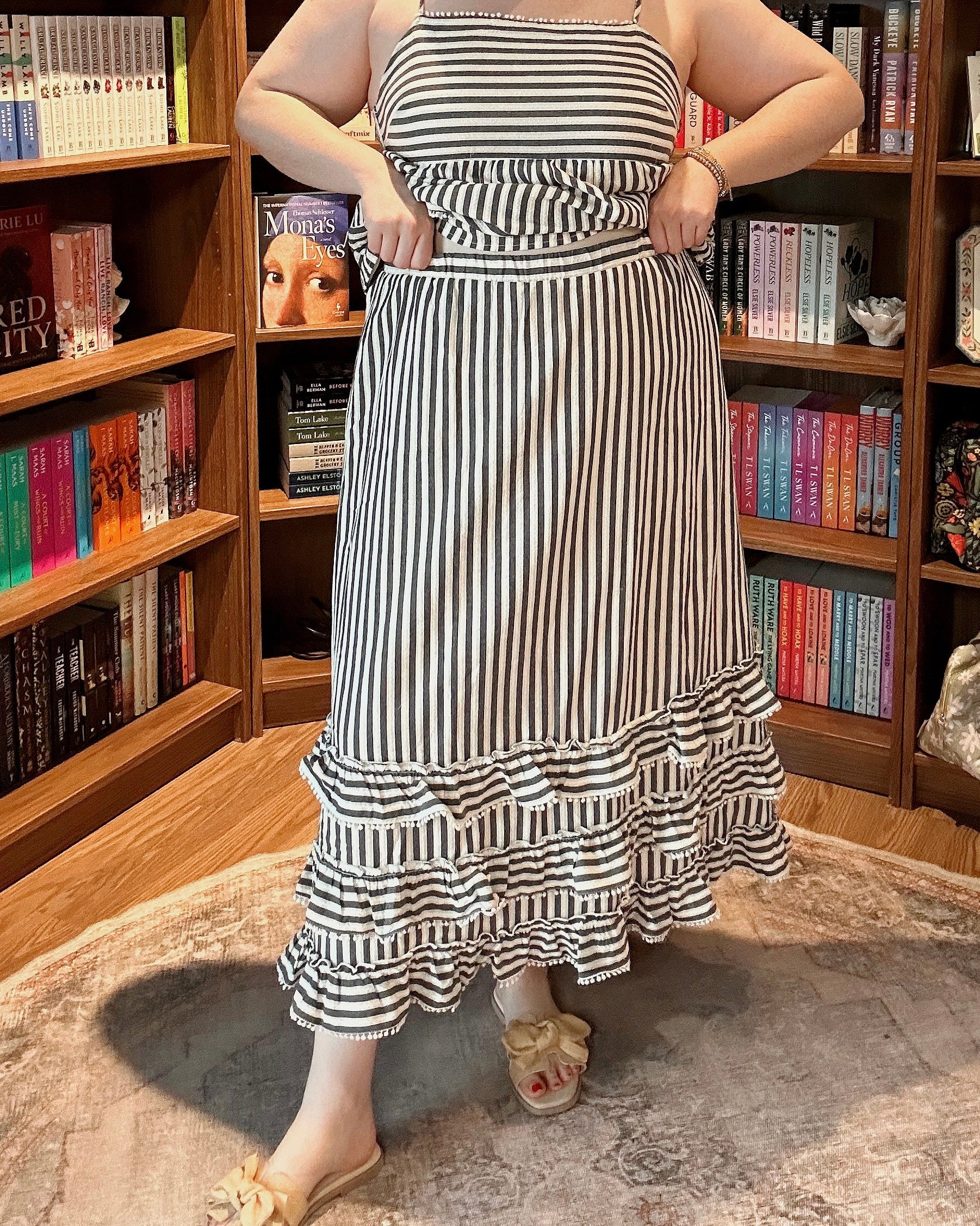 Striped Ruffle Trim Midi Skirt - Blackbird Boutique