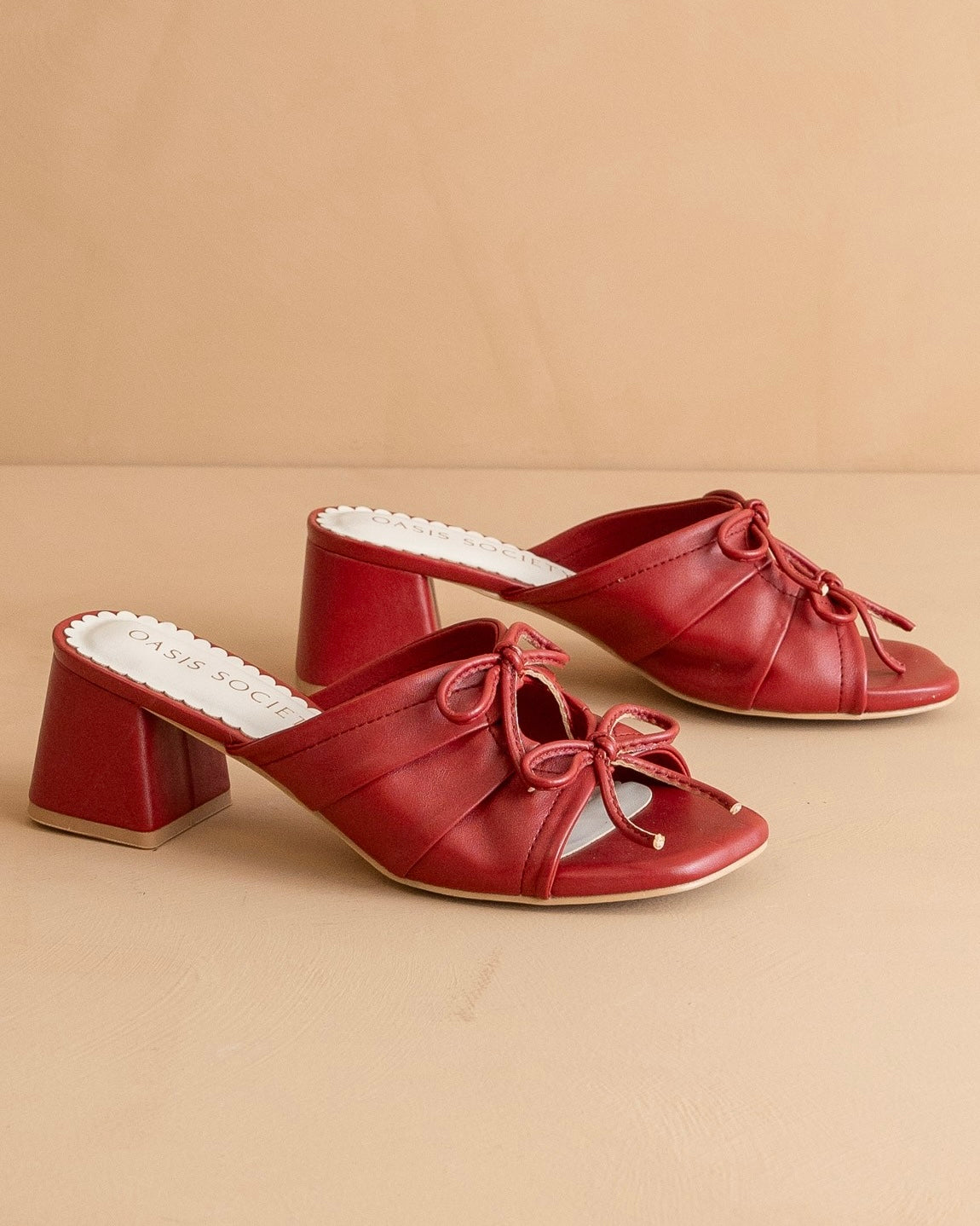 The Emerald Double Bow Heeled Sandals in Red - Blackbird Boutique