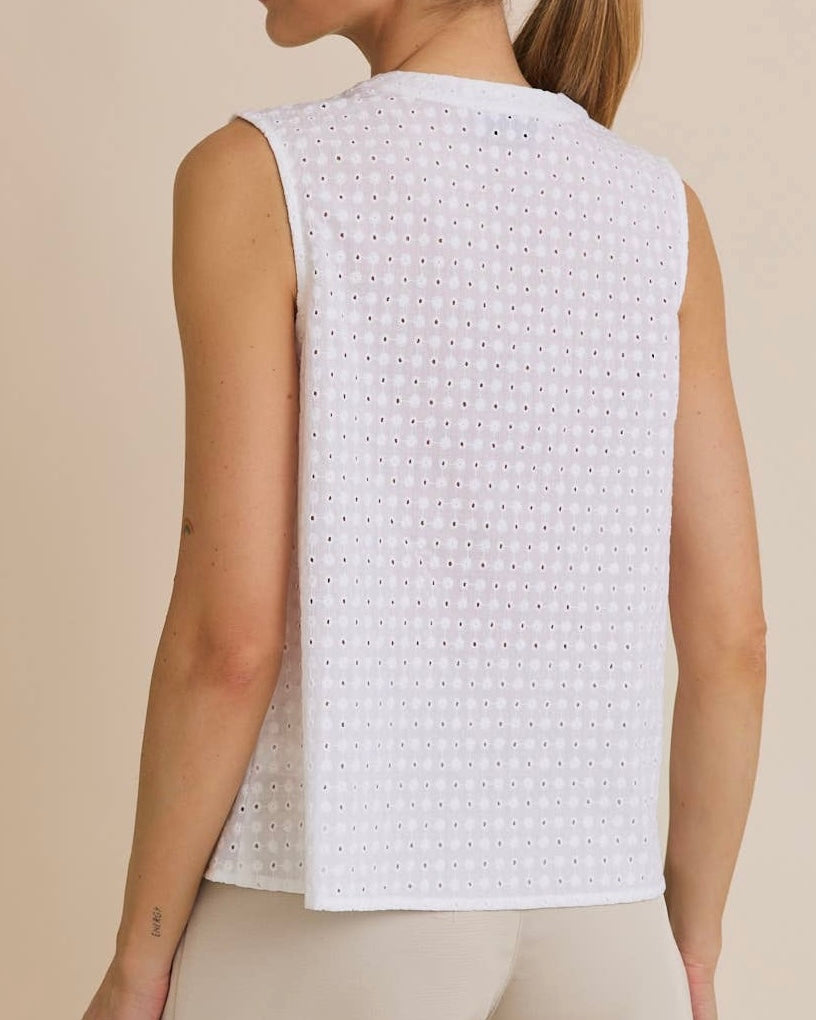 Round Neck Lace Detail Eyelet Top - Blackbird Boutique