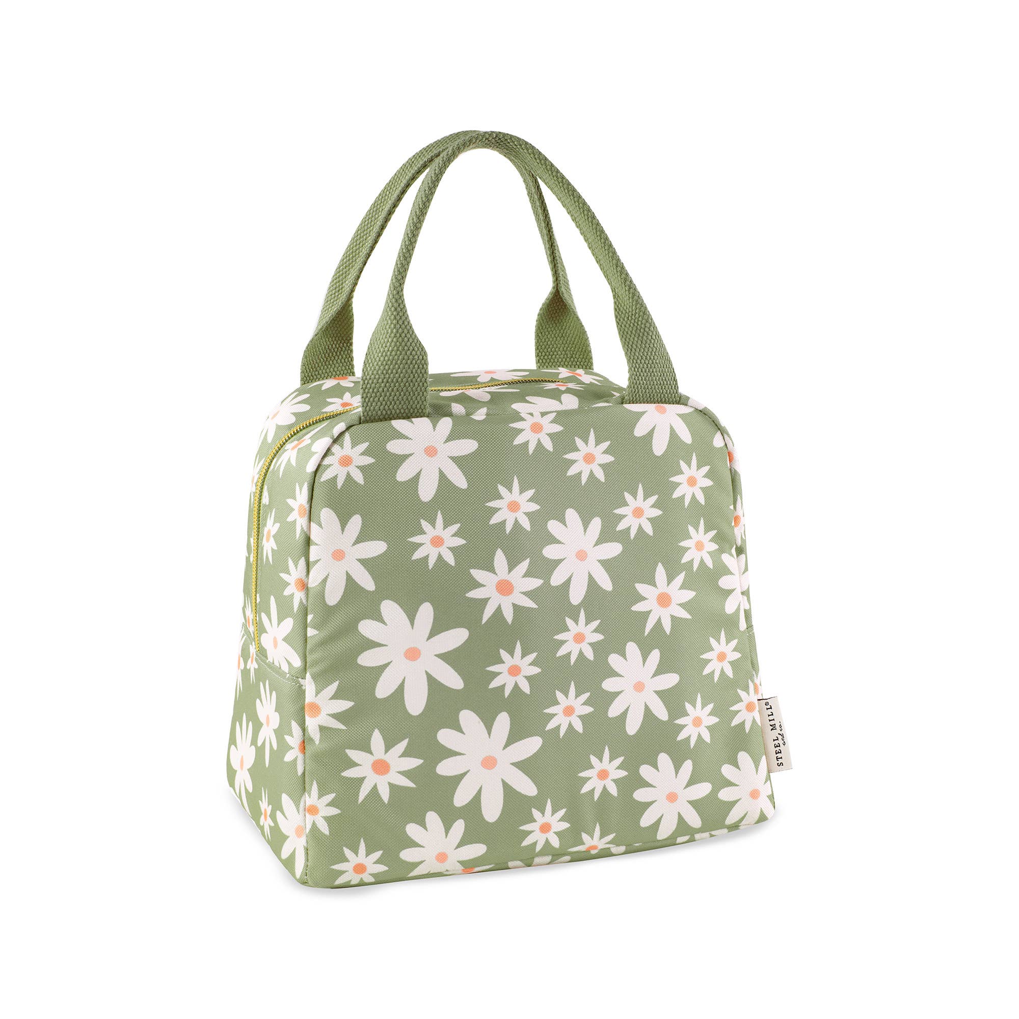 Small Lunch Tote, Daisy Floral Green - Blackbird Boutique