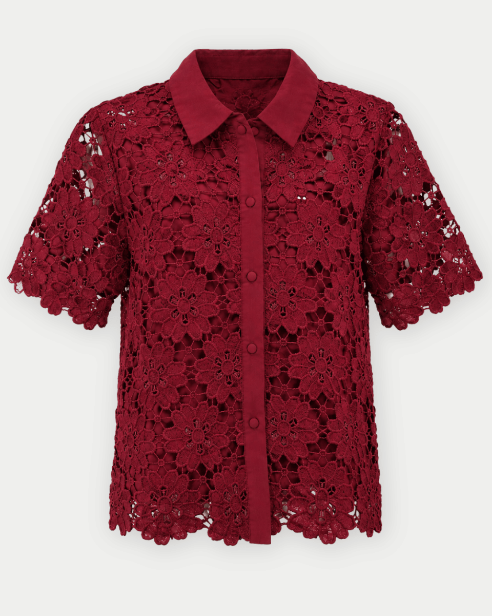 Claudette Hollow Out Eyelet Lace Collared Neck Blouse