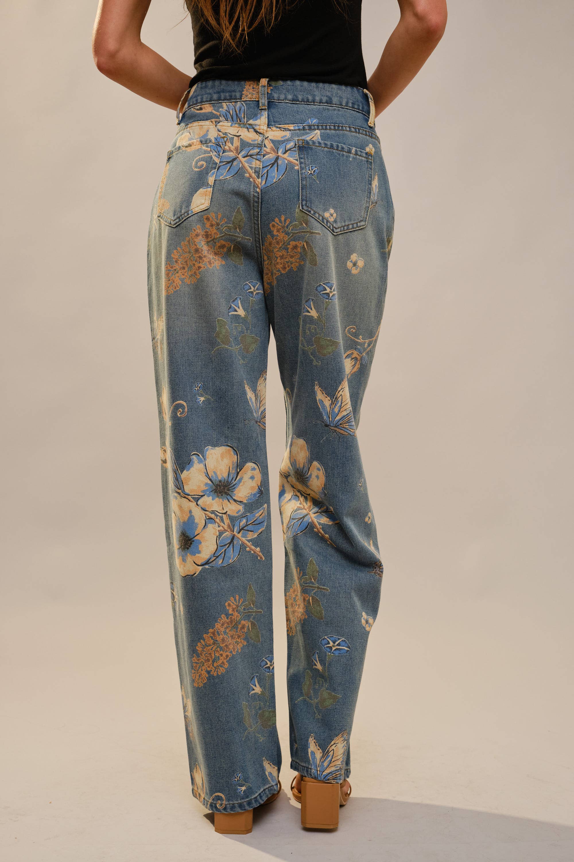 Floral Print Wide Leg Jeans