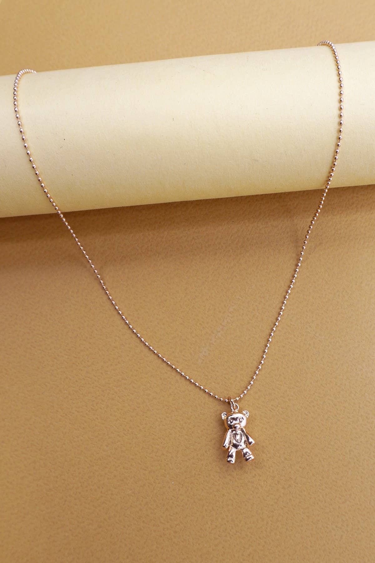3D GOLD BEAR CHARM BALL CHAIN NECKLACE