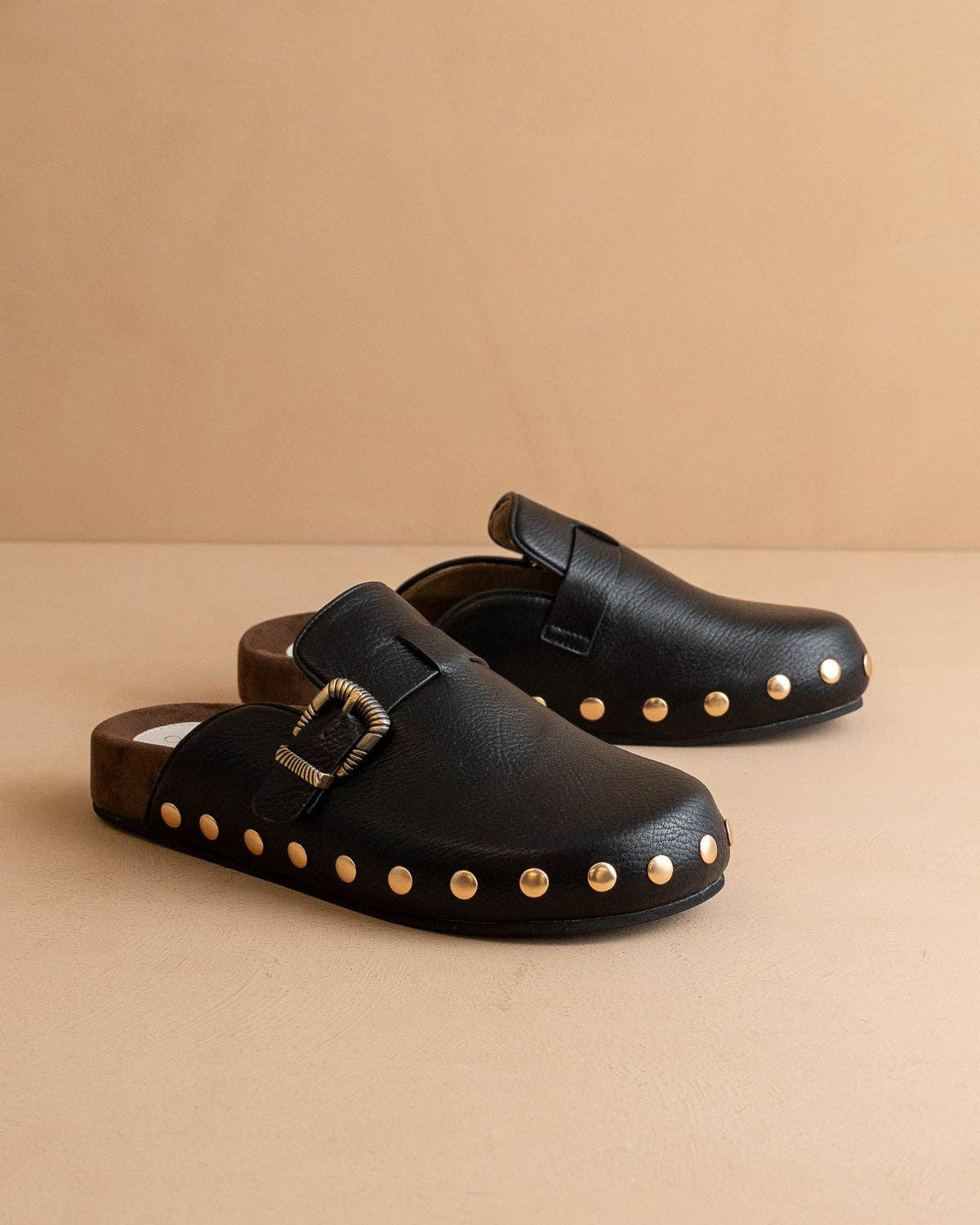The Toni | Black Studded Buckle Clog - Blackbird Boutique
