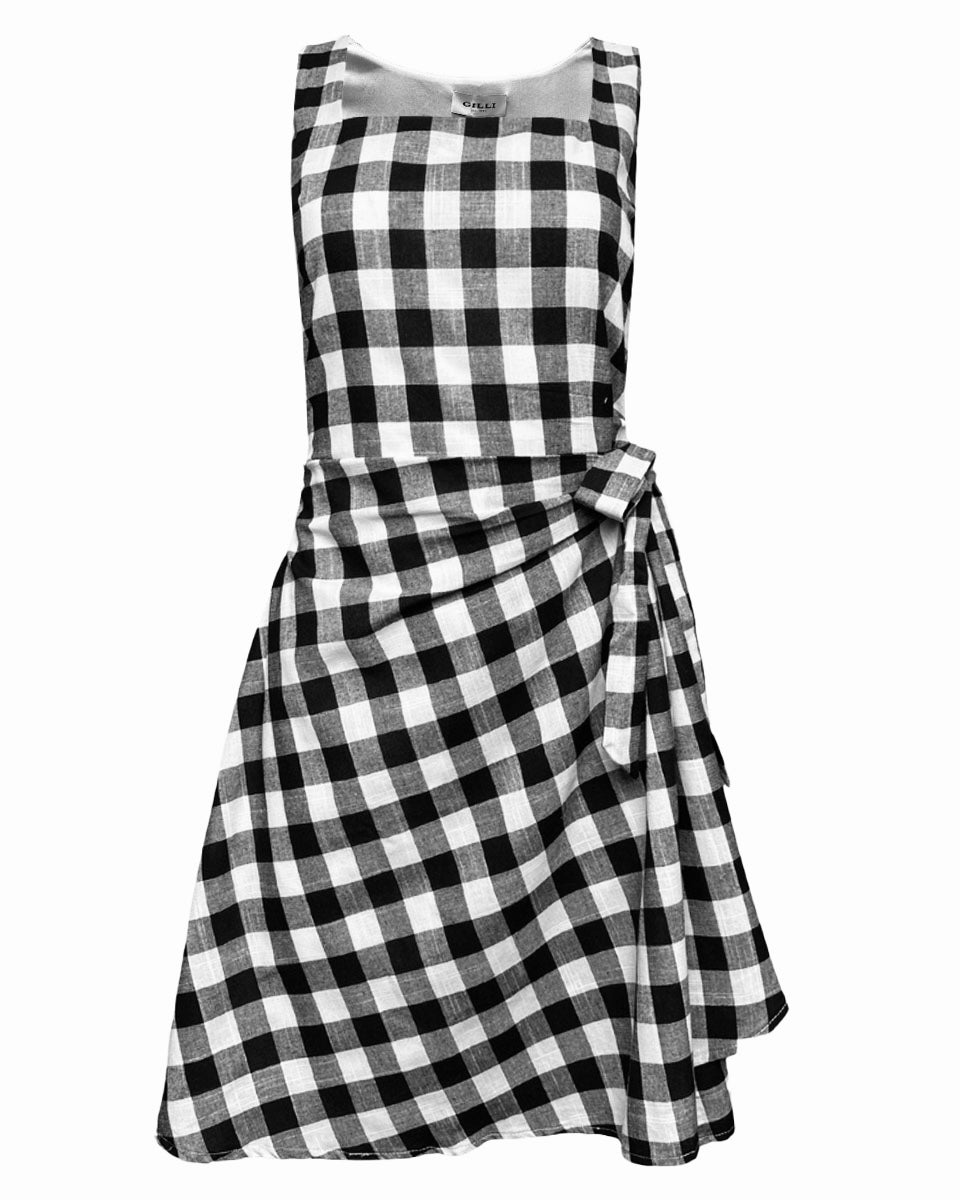 Side Waist Tie Check Dress - Blackbird Boutique