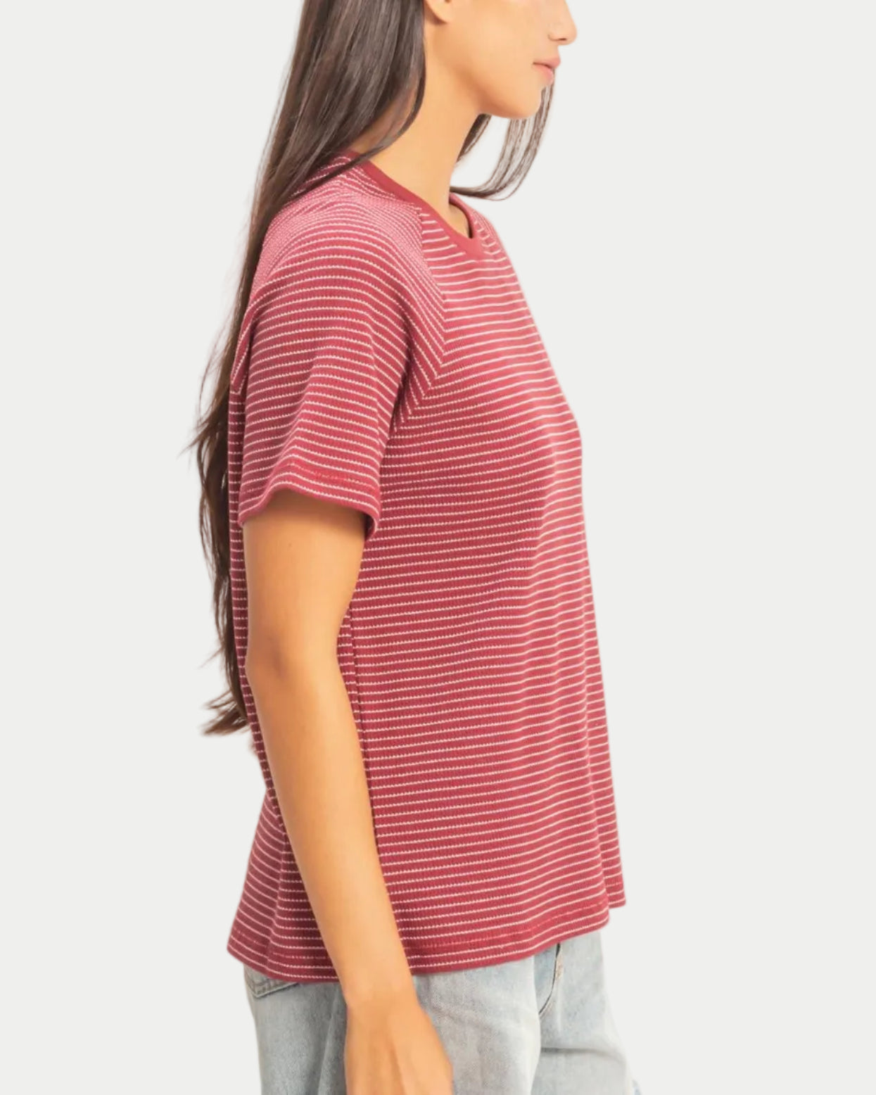 Textured Striped Raglan Sleeve Tee - Blackbird Boutique
