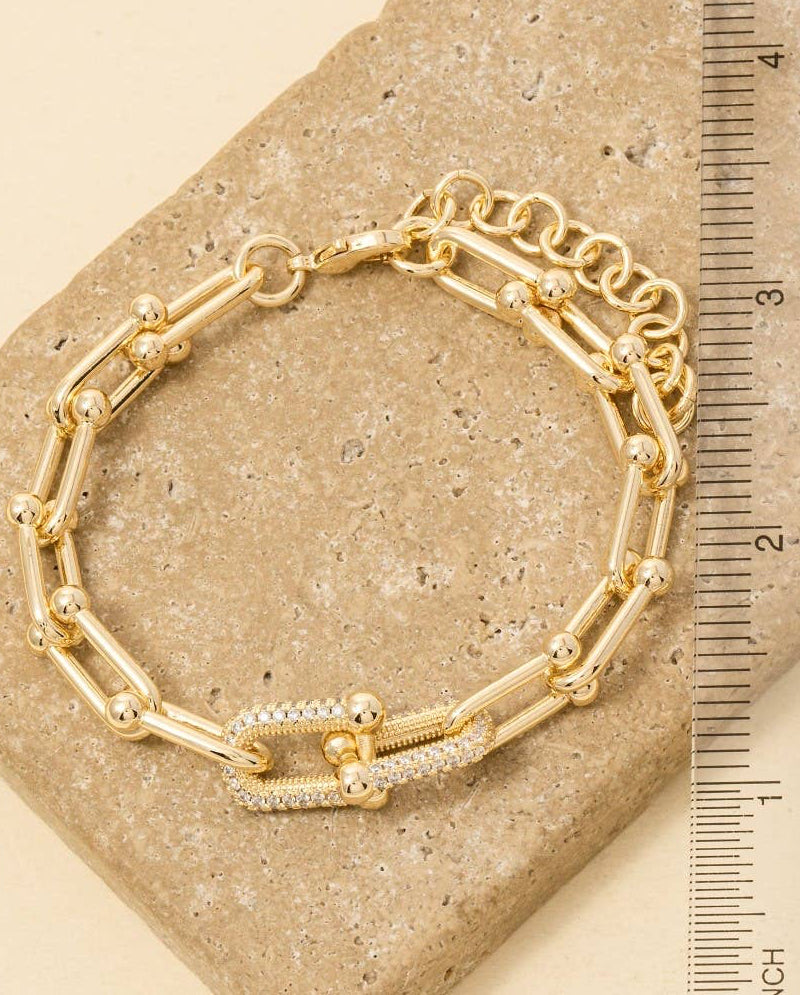 Gold Dipped Cz Pave U Link Chain Bracelet - Blackbird Boutique