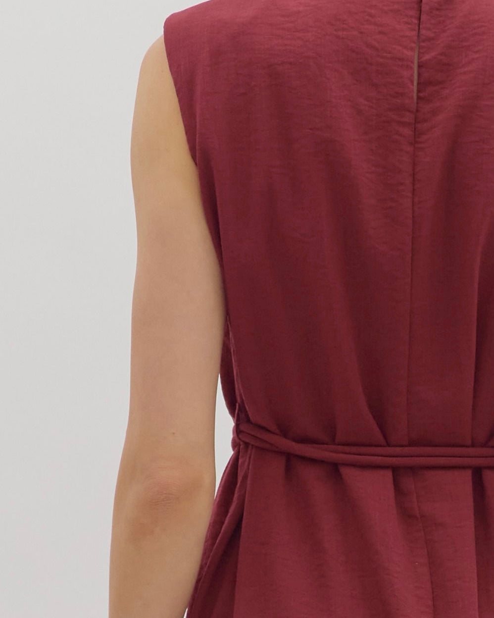 Belted Midi Dress in Burgundy - Blackbird Boutique