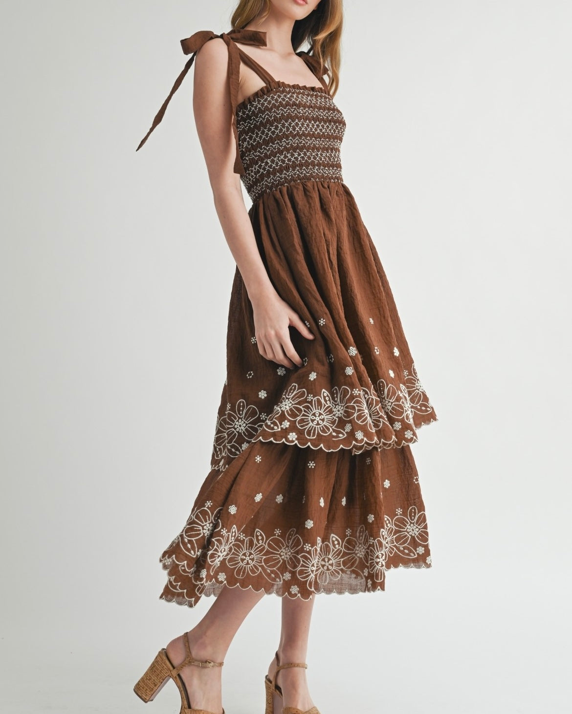 Smocked Dress With Embroidered Hem - Blackbird Boutique