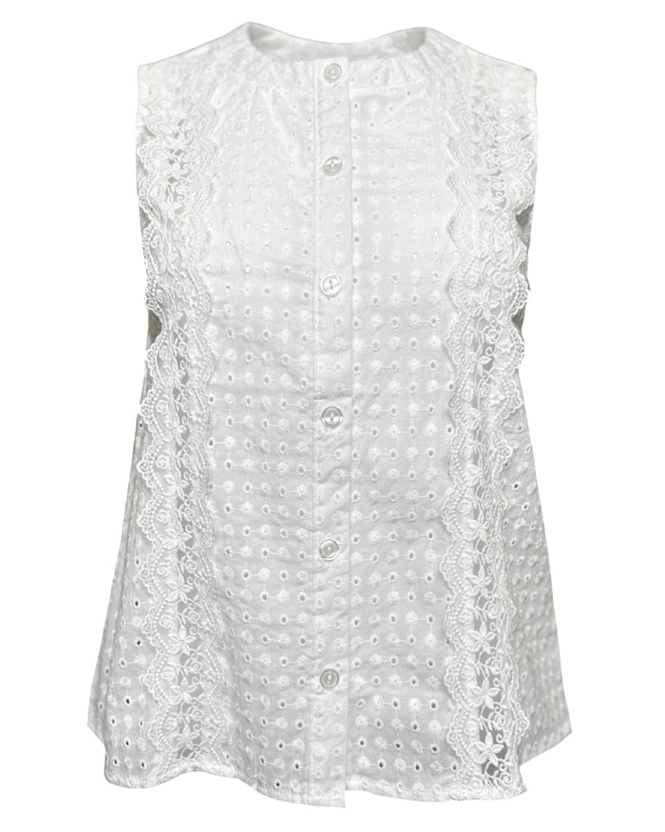Round Neck Lace Detail Eyelet Top - Blackbird Boutique