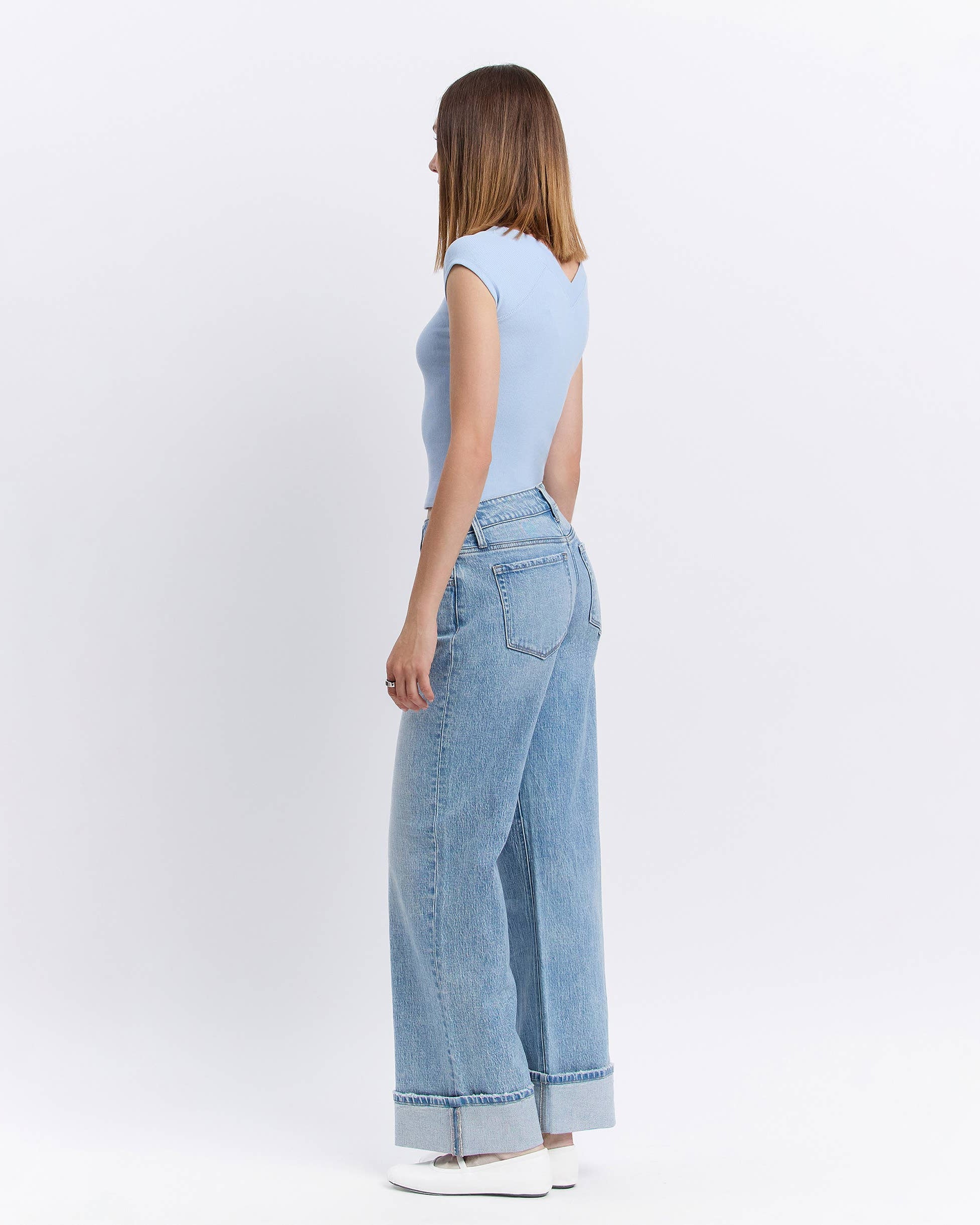 LOW RISE CUFFED BAGGY WIDE JEANS | LONDON - Blackbird Boutique