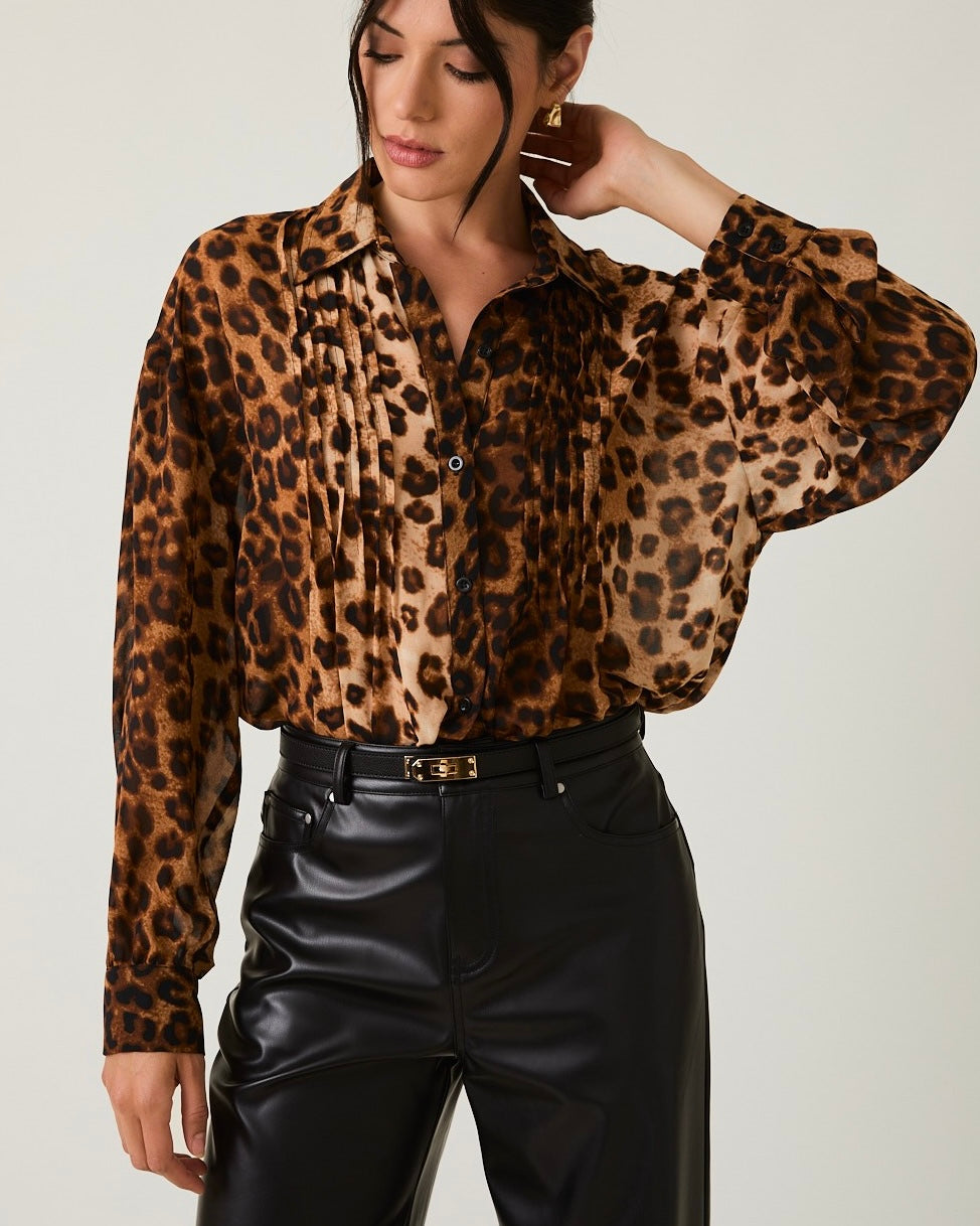Oversized Pleated Animal Print Top - Blackbird Boutique