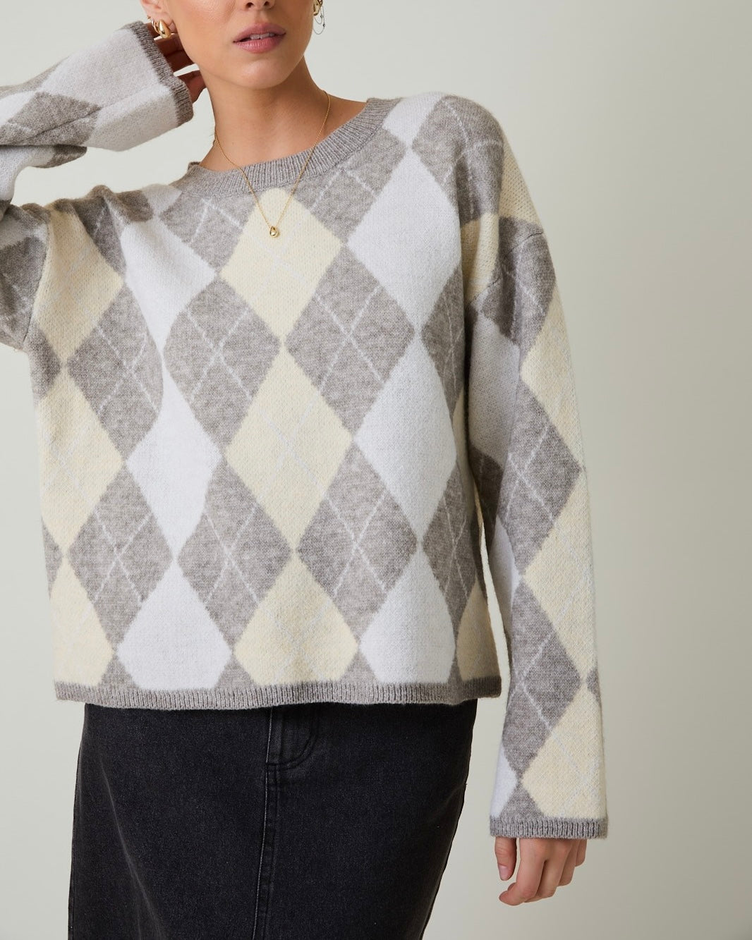 Long Sleeve Argyle Sweater