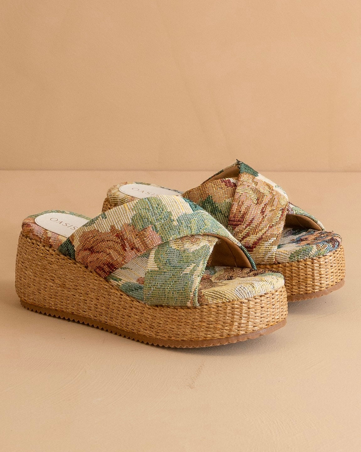 The Fresno Raffia Platform Sandals in Floral - Blackbird Boutique
