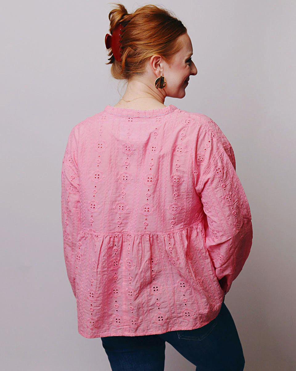 Bev Cotton Eyelet Lace Empire Blouse Top