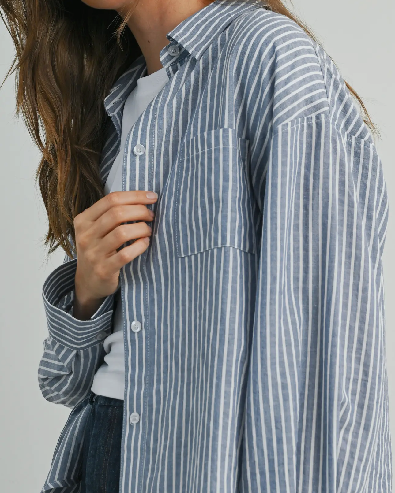 Striped Button-Up Collared Long Sleeve Shirt
