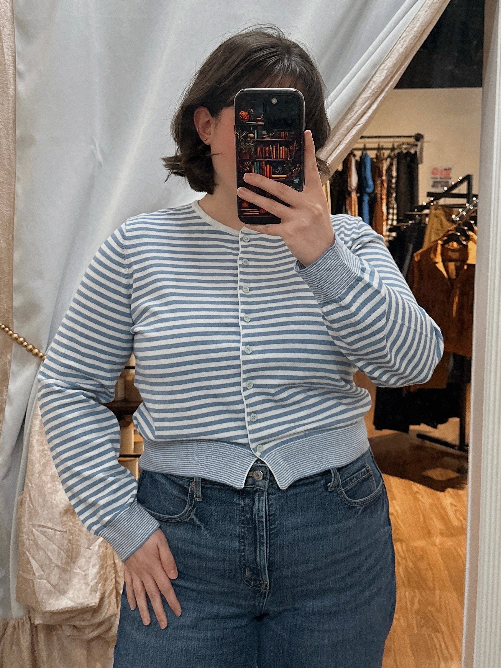 Crew Neckline Knit Striped Cardigan