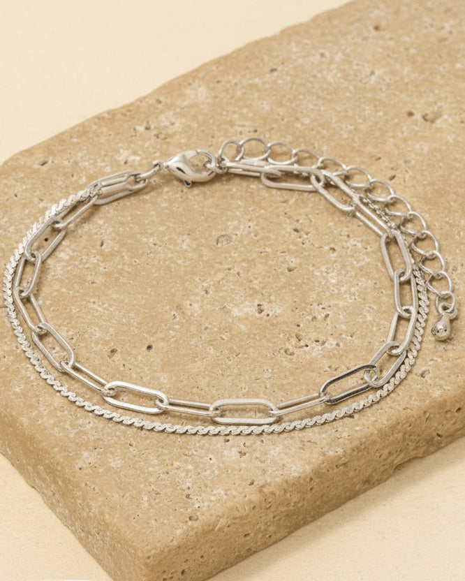 Two Row Rope Chain And Oval Chain Bracelet - Blackbird Boutique