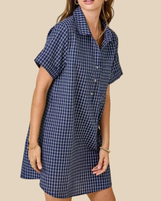 Checkered Seersucker Shirt Dress