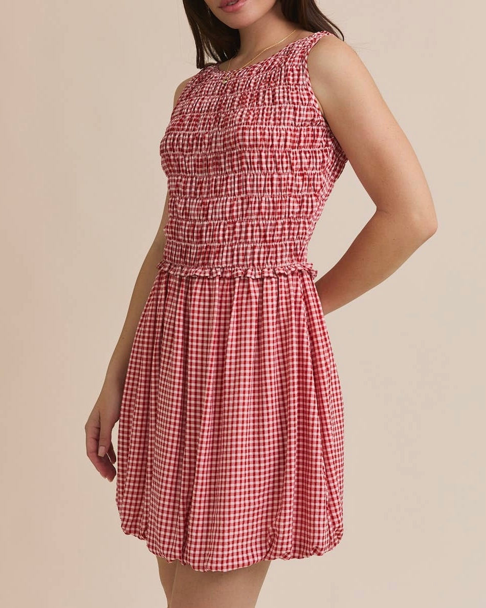Bubble Hem Gingham Dress - Blackbird Boutique