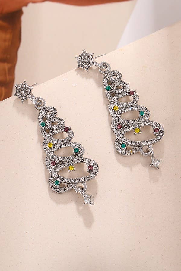RHINESTONE CHRISTMAS TREE EARRINGS