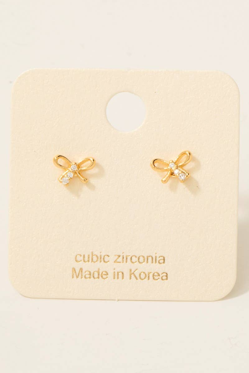 Gold Dipped Mini Cz Bow Stud Earrings - Blackbird Boutique