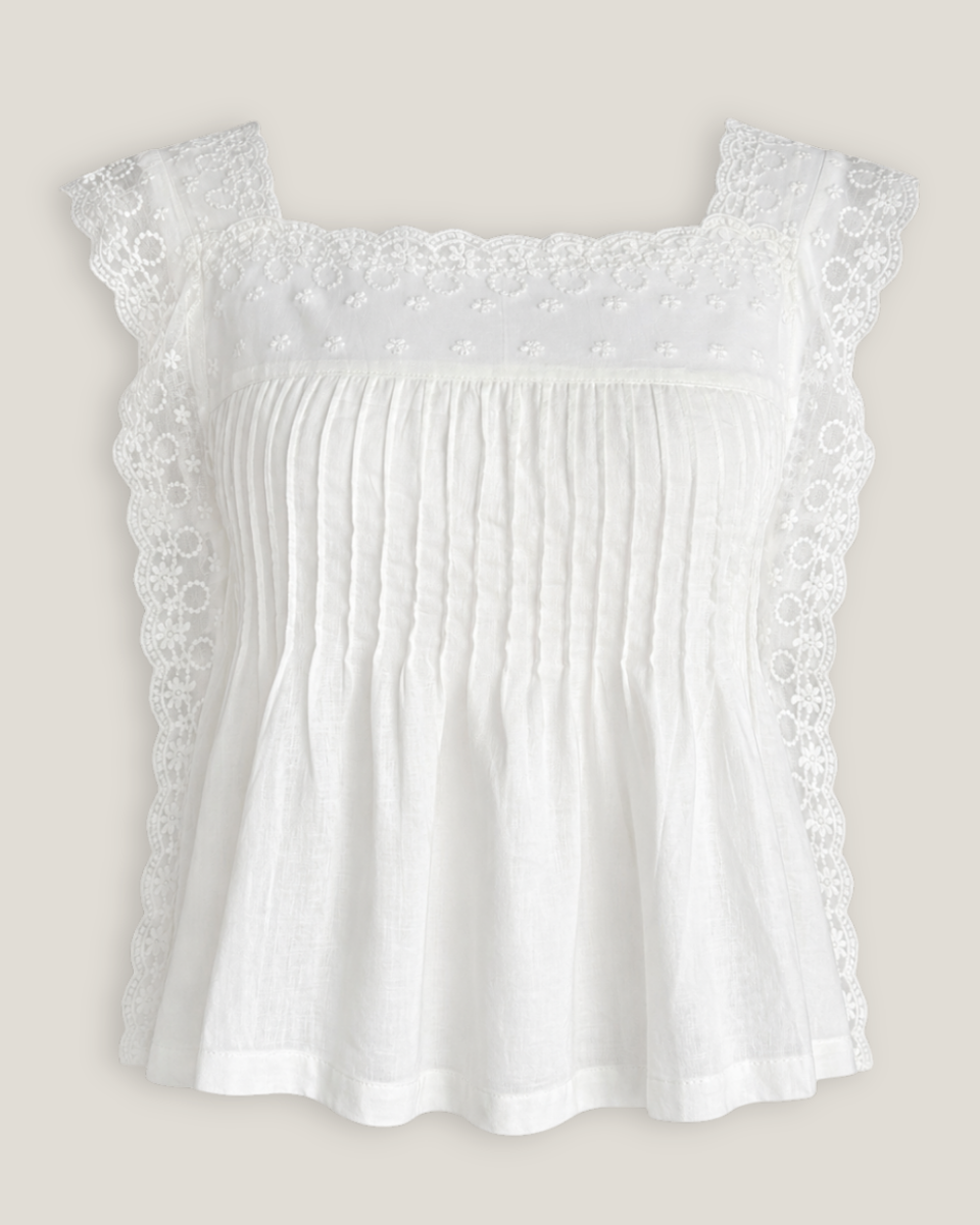 Daisy Embroidered Lace Self-Tie Sides Cotton Top