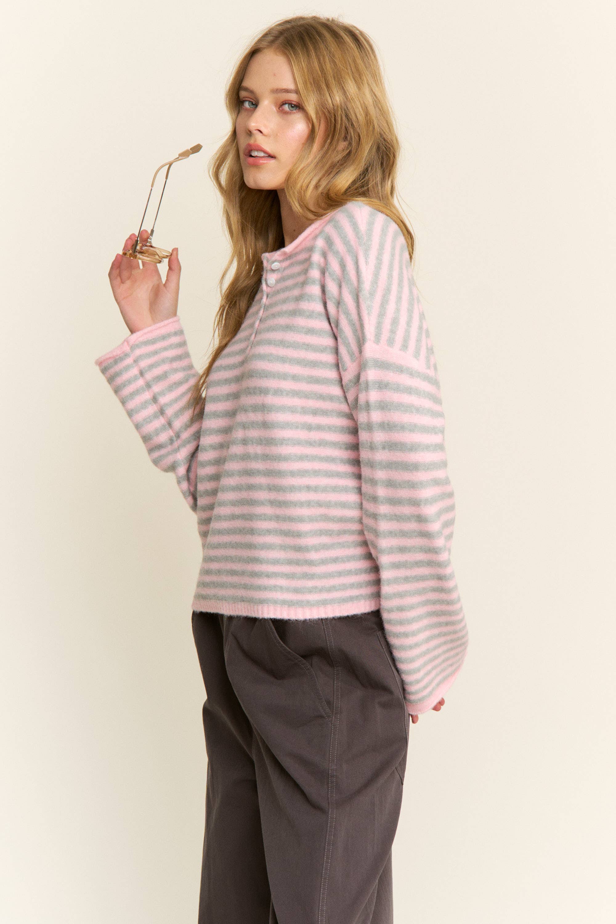 Striped Rolled Pullover Knit Sweater