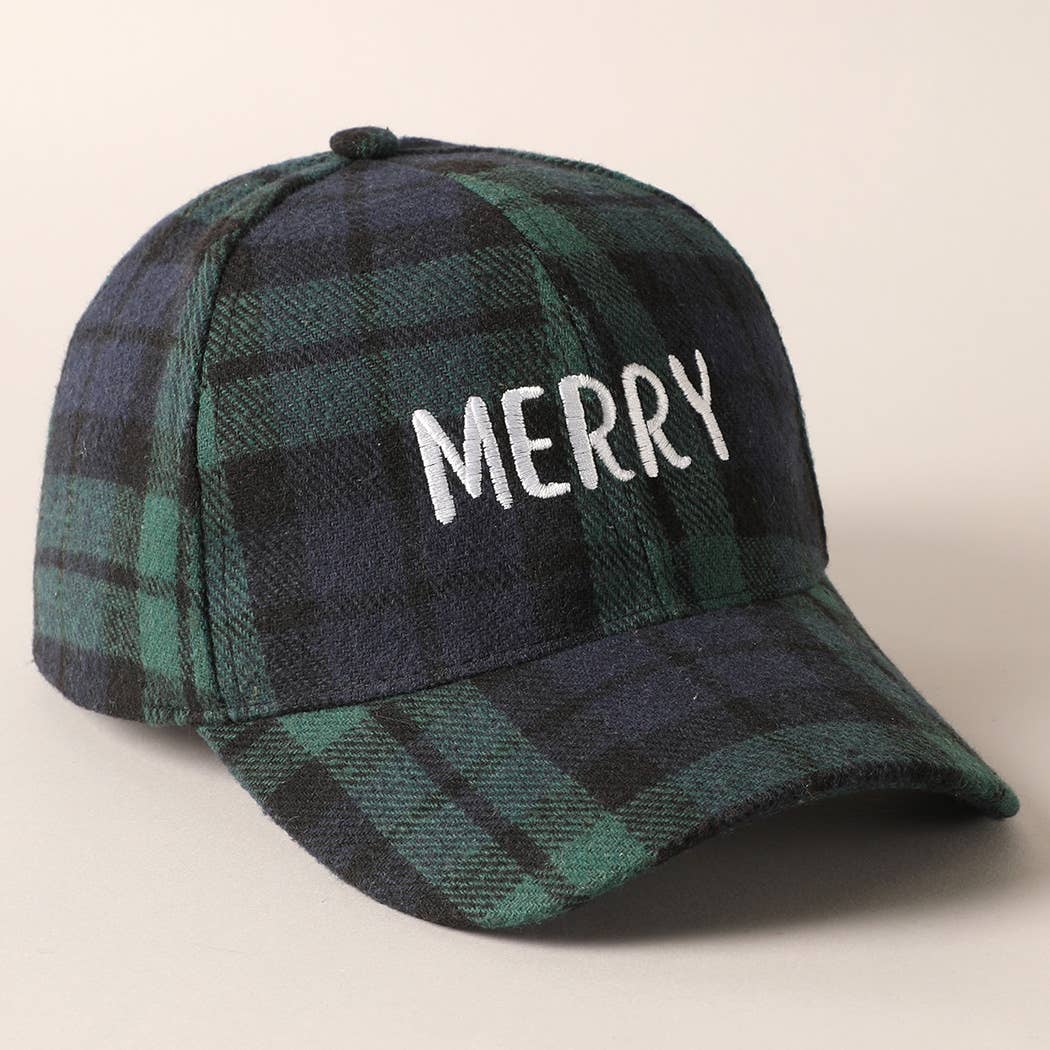 MERRY/JOY Embroidery Plaid Baseball Cap - Blackbird Boutique