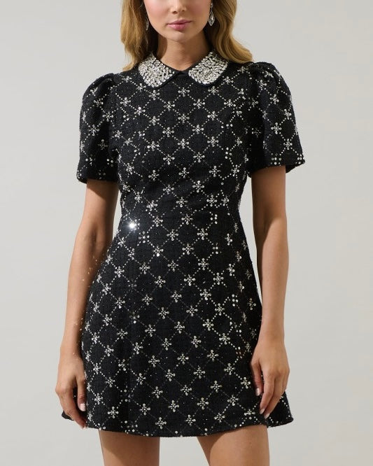 The Wednesday Rhinestone Mini Dress - Blackbird Boutique