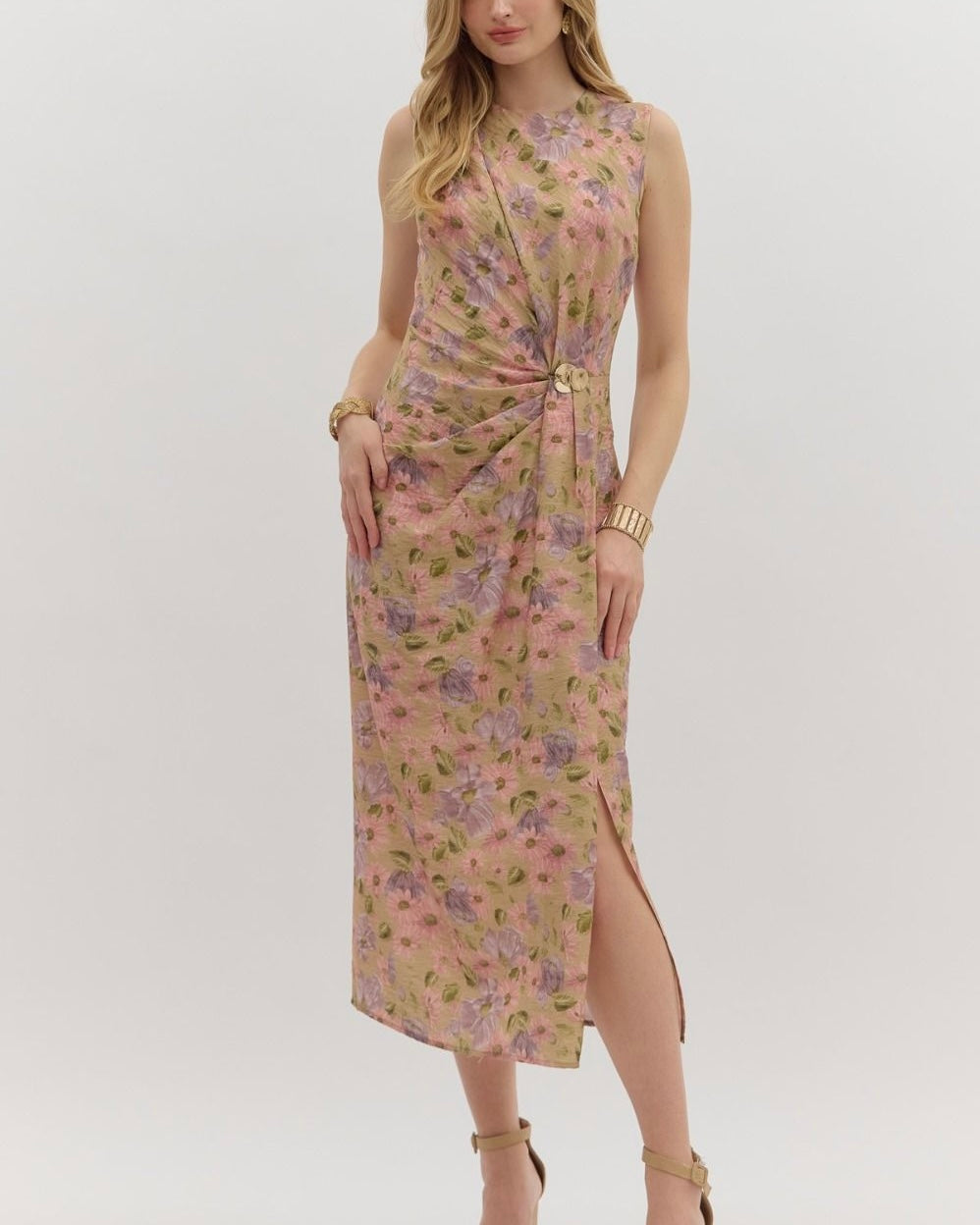 Floral Sleeveless Slit Hem Midi Dress - Blackbird Boutique