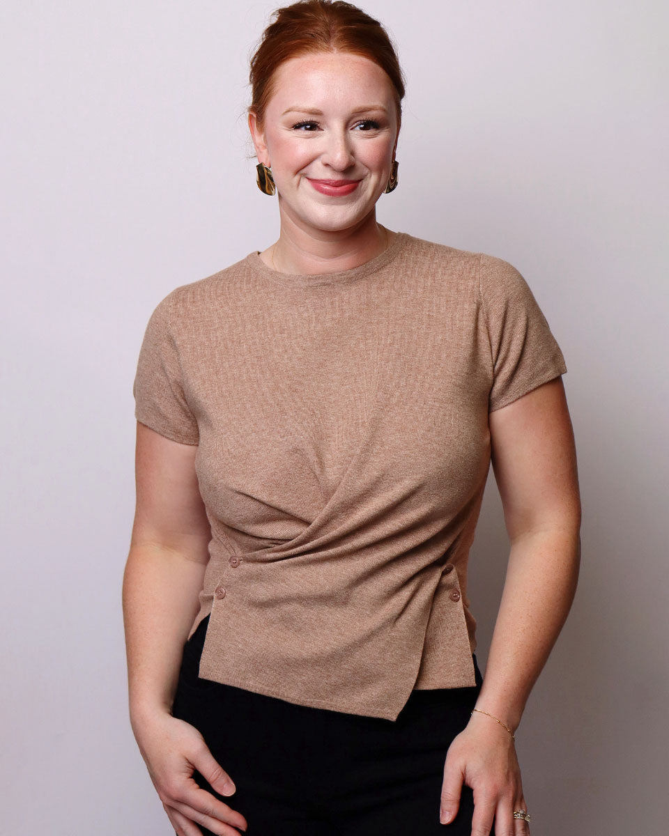Johnnie Cross Waist Asymmetrical Hem Knit Top