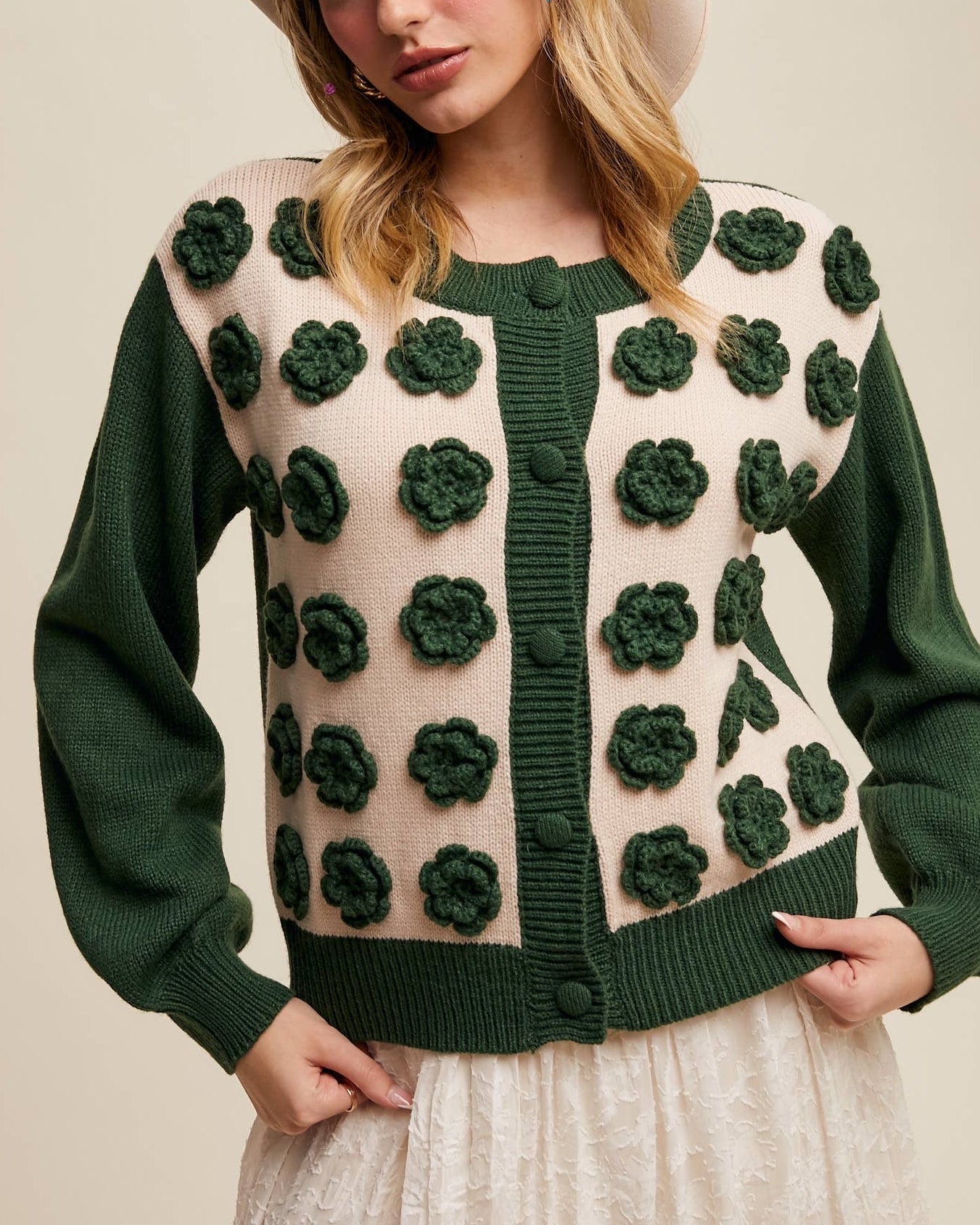 Handmade Rose Applique Knit Cardigan - Blackbird Boutique