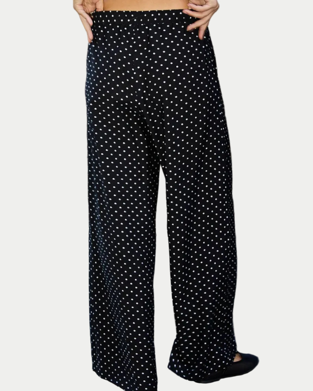 HIGH WAIST DRAW STRING ELASTIC WIDE PANTS - back view Blackbird Boutique